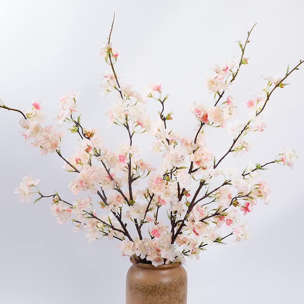 LESING 4pcs Artificial Cherry Blossom Stems,41.4" Realistic Fake Silk Long Stems Artificial Flower Branches for Floor Table Home Wedding Decoration (Light Pink -1)