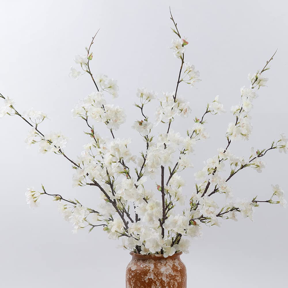 LESING 4pcs Artificial Cherry Blossom Stems,41.4" Realistic Fake Silk Long Stems Artificial Flower Branches for Floor Table Home Wedding Decoration (Light Pink -1)