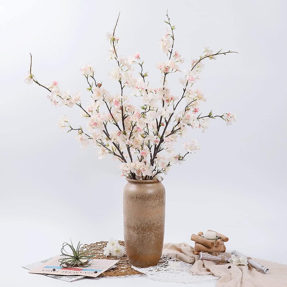 LESING 4pcs Artificial Cherry Blossom Stems,41.4" Realistic Fake Silk Long Stems Artificial Flower Branches for Floor Table Home Wedding Decoration (Light Pink -1)