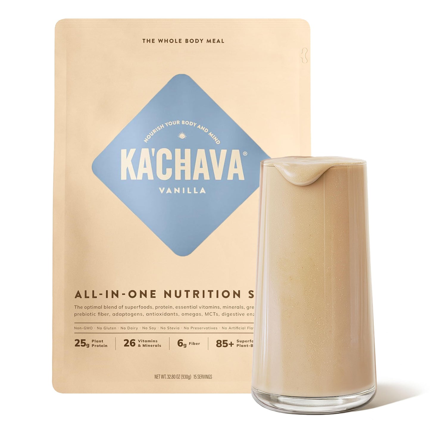 Ka’Chava Whole Body Meal Shake Chocolate 2 lb – Vegan Protein Powder with 85+ Superfoods & Greens – Plant-Based Meal Replacement with Probiotics & Digestive Enzymes – Gluten & Dairy Free (15 Servings)