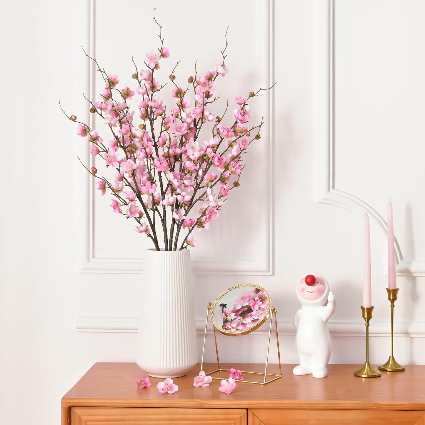 Waipfaru 4 Pcs Faux Cherry Blossom Decor, 36'' Long Stem Artificial Flowers for Tall Vase, Cherry Blossom Tree Branches for Floral Arrangements Wedding Spring Decorations (Pink)