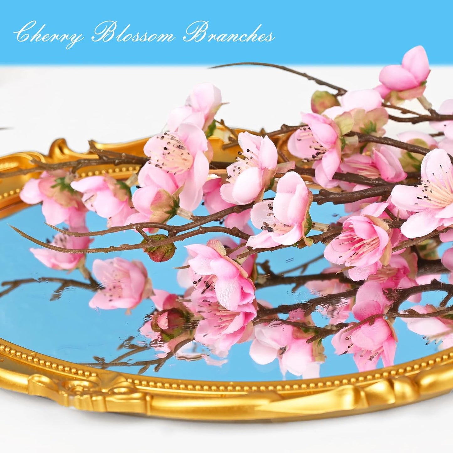 Waipfaru 4 Pcs Faux Cherry Blossom Decor, 36'' Long Stem Artificial Flowers for Tall Vase, Cherry Blossom Tree Branches for Floral Arrangements Wedding Spring Decorations (Pink)