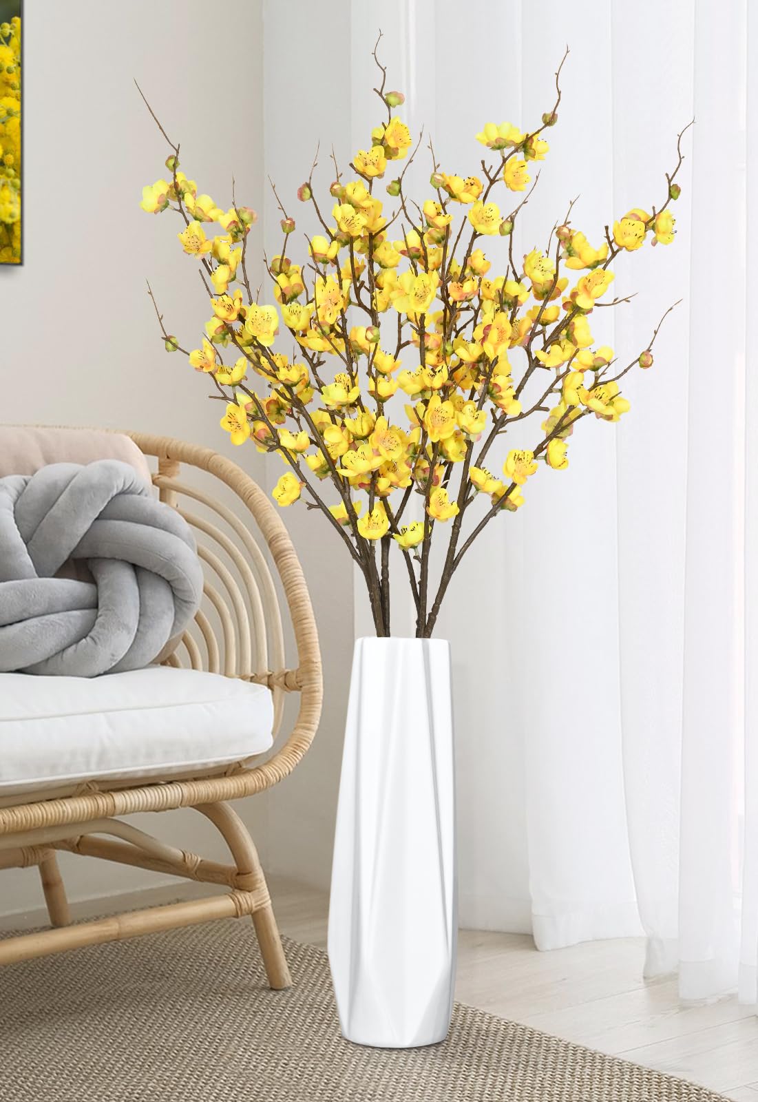 Waipfaru 4 Pcs Faux Cherry Blossom Decor, 36'' Long Stem Artificial Flowers for Tall Vase, Cherry Blossom Tree Branches for Floral Arrangements Wedding Spring Decorations (Pink)