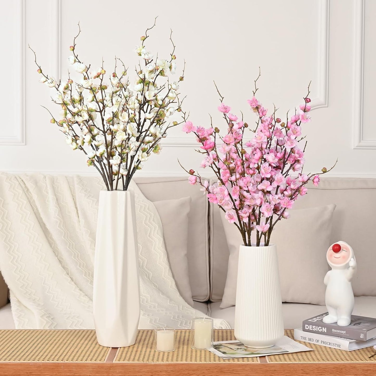 Waipfaru 4 Pcs Faux Cherry Blossom Decor, 36'' Long Stem Artificial Flowers for Tall Vase, Cherry Blossom Tree Branches for Floral Arrangements Wedding Spring Decorations (Pink)