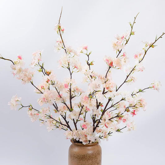 LESING 4pcs Artificial Cherry Blossom Stems,41.4" Realistic Fake Silk Long Stems Artificial Flower Branches for Floor Table Home Wedding Decoration (Light Pink -1)