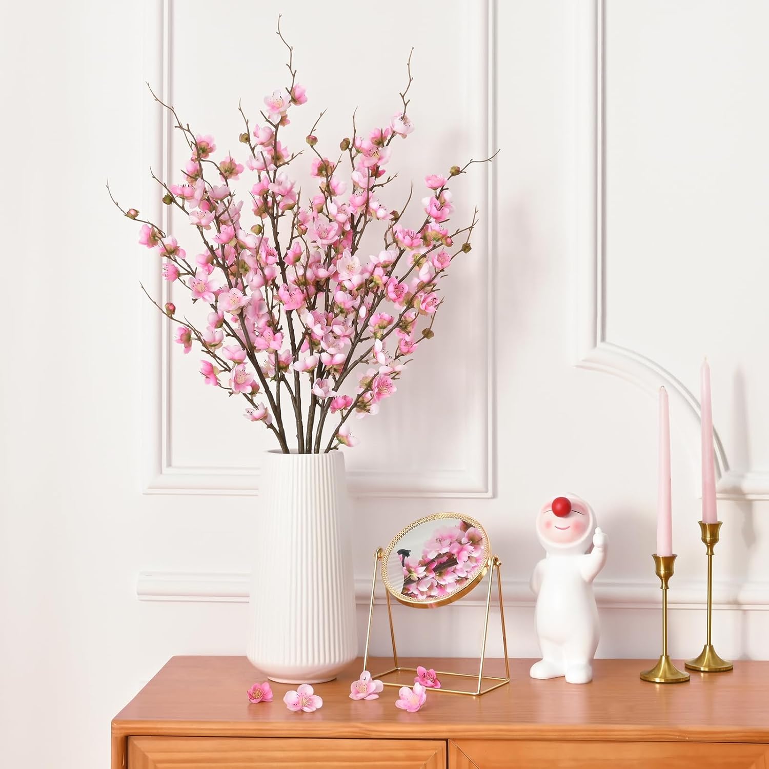 Waipfaru 4 Pcs Faux Cherry Blossom Decor, 36'' Long Stem Artificial Flowers for Tall Vase, Cherry Blossom Tree Branches for Floral Arrangements Wedding Spring Decorations (Pink)