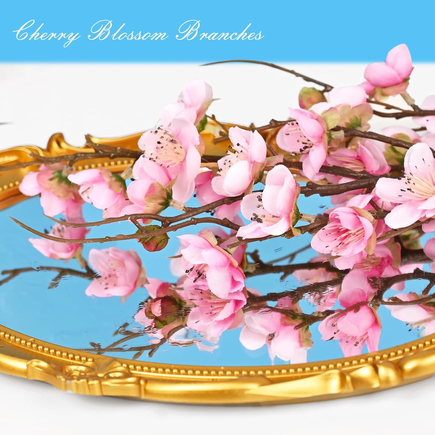 Waipfaru 4 Pcs Faux Cherry Blossom Decor, 36'' Long Stem Artificial Flowers for Tall Vase, Cherry Blossom Tree Branches for Floral Arrangements Wedding Spring Decorations (Pink)