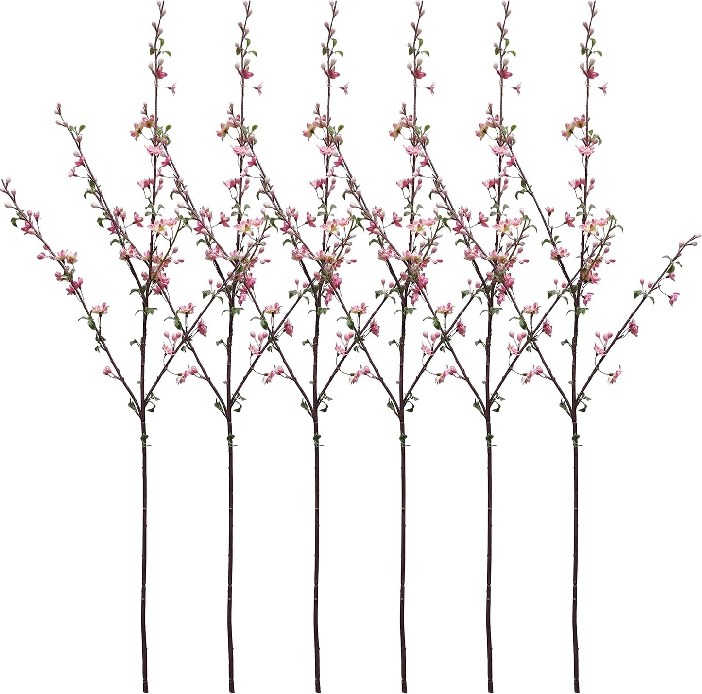 ATFL Plum Blossom Flowers,6 Pcs Artificial Pink Cherry Blossom Silk Flowers,Fake Cherry Blossom Stems,Faux Cherry Blossom Branches for Vase for Home Decor(Pink)